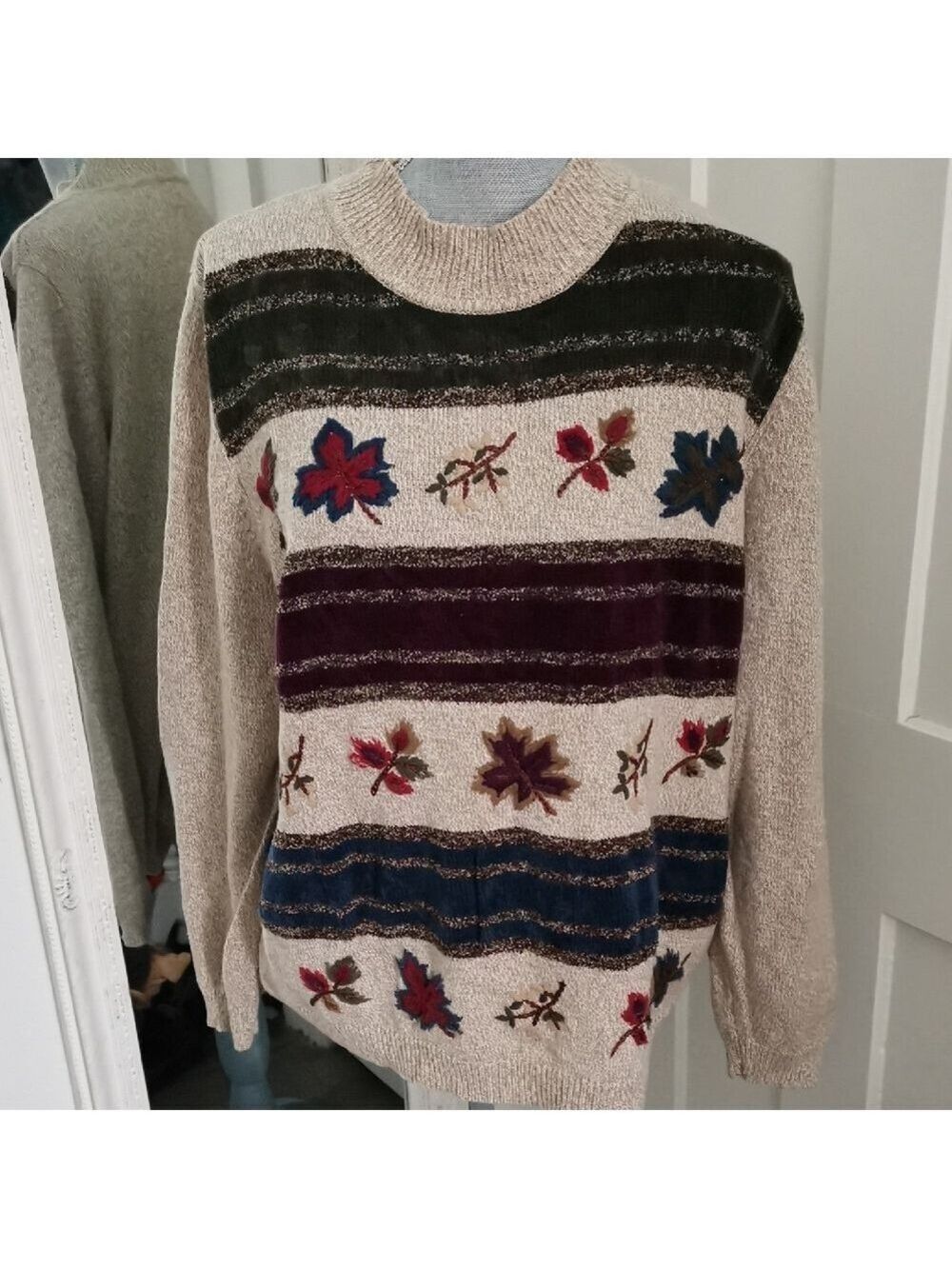 Alfred Dunner SweaterShades of BrownLeaves Embroidered Grannycore Cottagecore XL